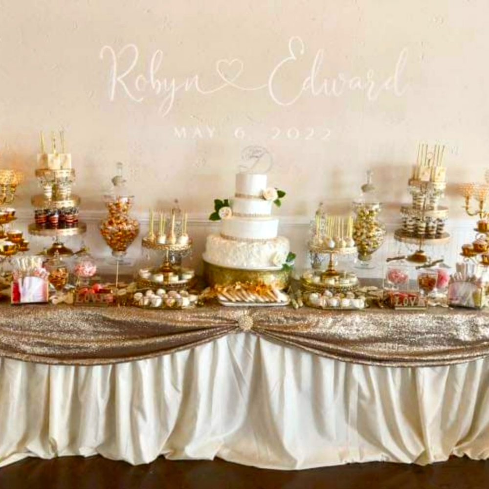 Custom Table Linens For 10ft Wedding Dessert Table